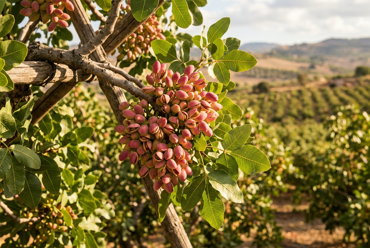 Pistachio cluster in orchard