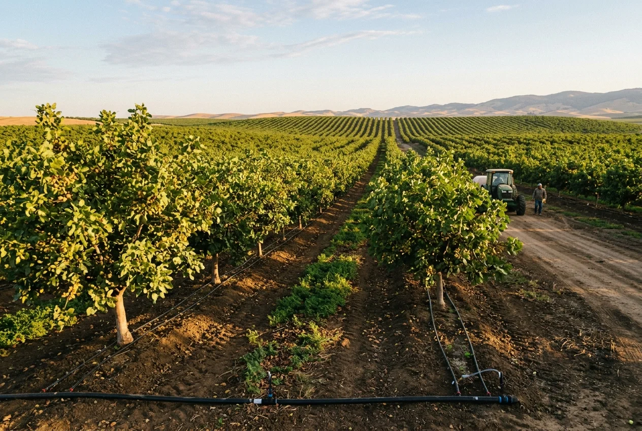 Professional pistachio plantation and precision irrigation